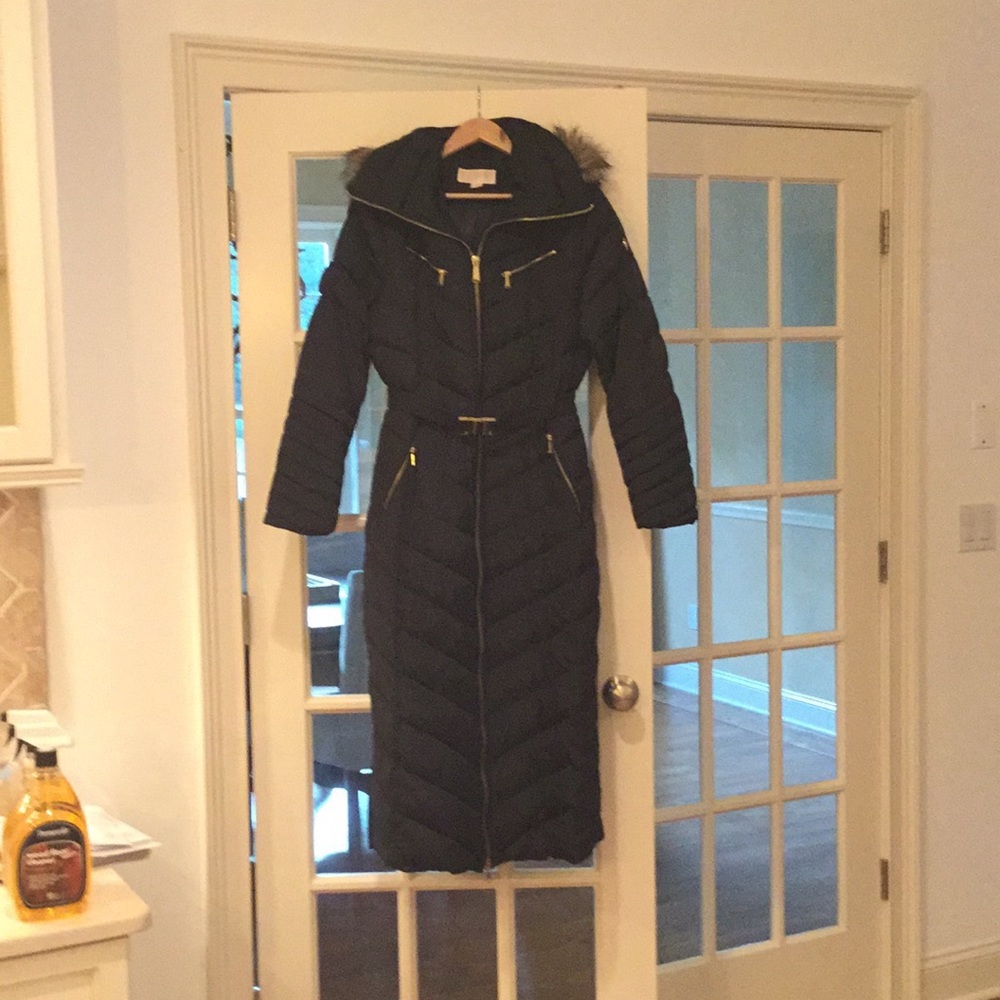 Michael Kors Maxi Down Belted Puffer coat Hooded